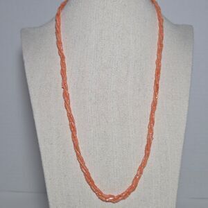 Vintage Angel Skin Coral Three Strand Twisted Necklace Pink Peach Beads Beachy